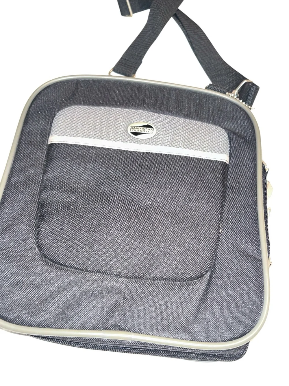 American Tourist Black Men’s Travel Crossbody Bag with Gray Trim